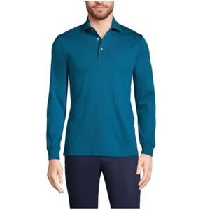 Men’s Lands End Supima Cotton Teal Blue Long Sleeve Polo Shirt sz M